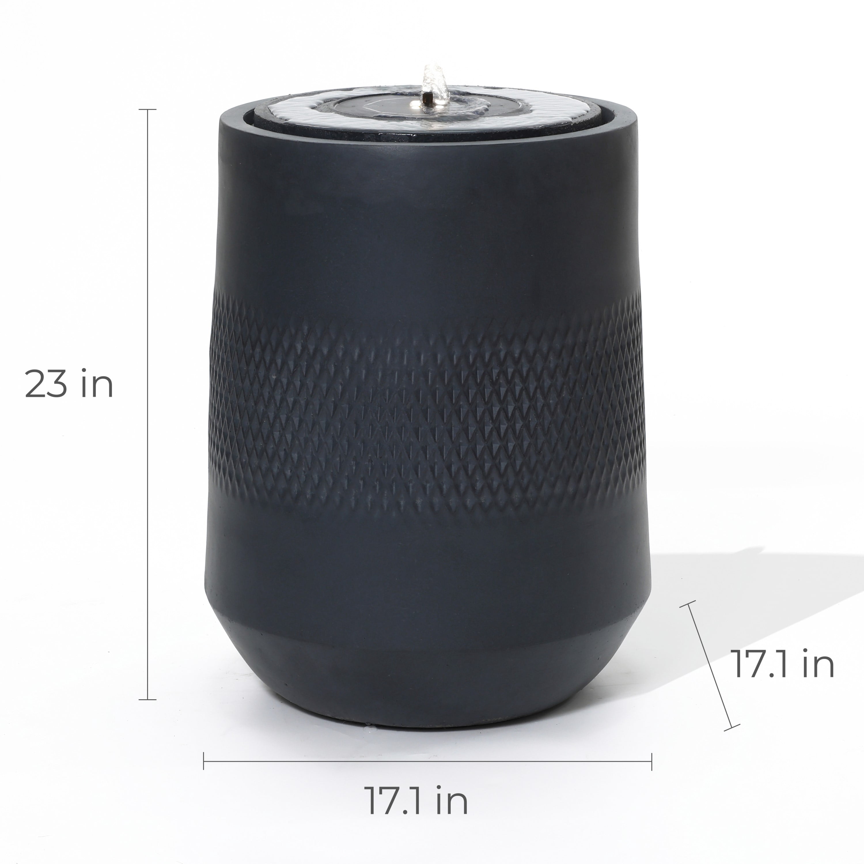 LuxenHome Dark Gray Resin Round Bubbler 23" Tall Outdoor Fountain with Lights, Solar Powered