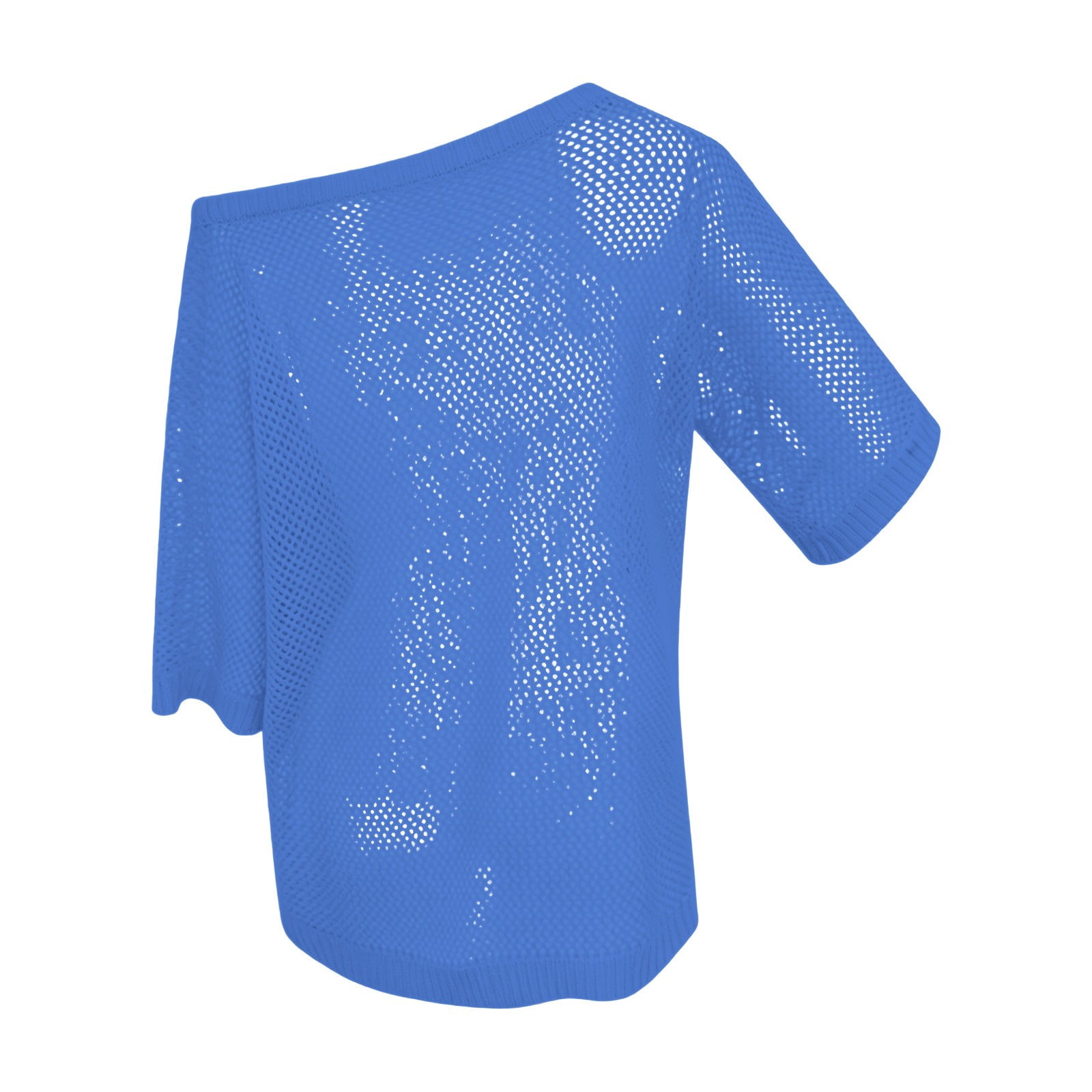 Women's Mesh Knit Short Sleeve Off Shoulder T Shirt, Crochet Tops