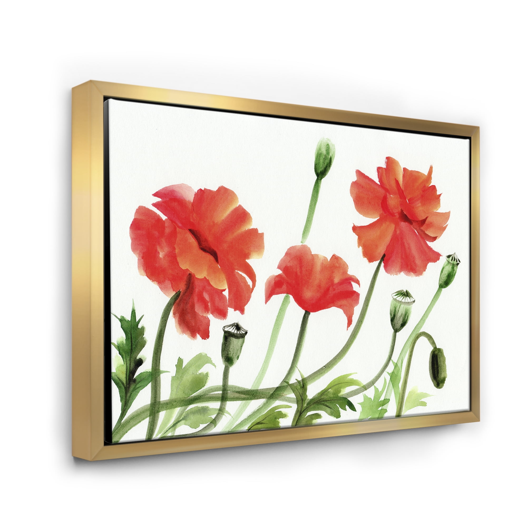Designart 'Ancient Red Poppies III' Traditional Framed Canvas Wall Art Print