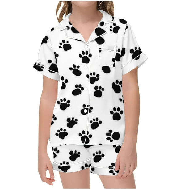 Odeerbi 2-12 Años Pijama de Satén de Verano Para Niña Con Solapa de Muesca, Camisas de Manga Corta, Pantalón Corto, Estampado de San Valentín, Ropa de Dormir