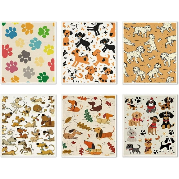 6Pcs Swedish Dishcloths for Kitchen Reusable Swedish Dish Towels Absorbent Swedish Dish Rags Washable Cellulose Sponge Cleaning Cloths Fast Drying Kitchen Dish Cloths Dog 7.6 x 6.7 Inch Mixed Color