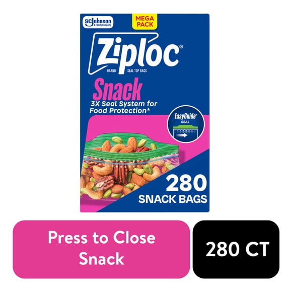 Ziploc® Brand Snack Bags with EasyGuide™ Texture, Grip 'n Seal Technology™, 280 Count