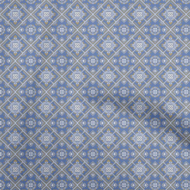 oneOone Polyester Lycra Medium Blue Fabric Mosaic Craft Projects Decor Fabric Printed By The Yard 56 Inch Wide