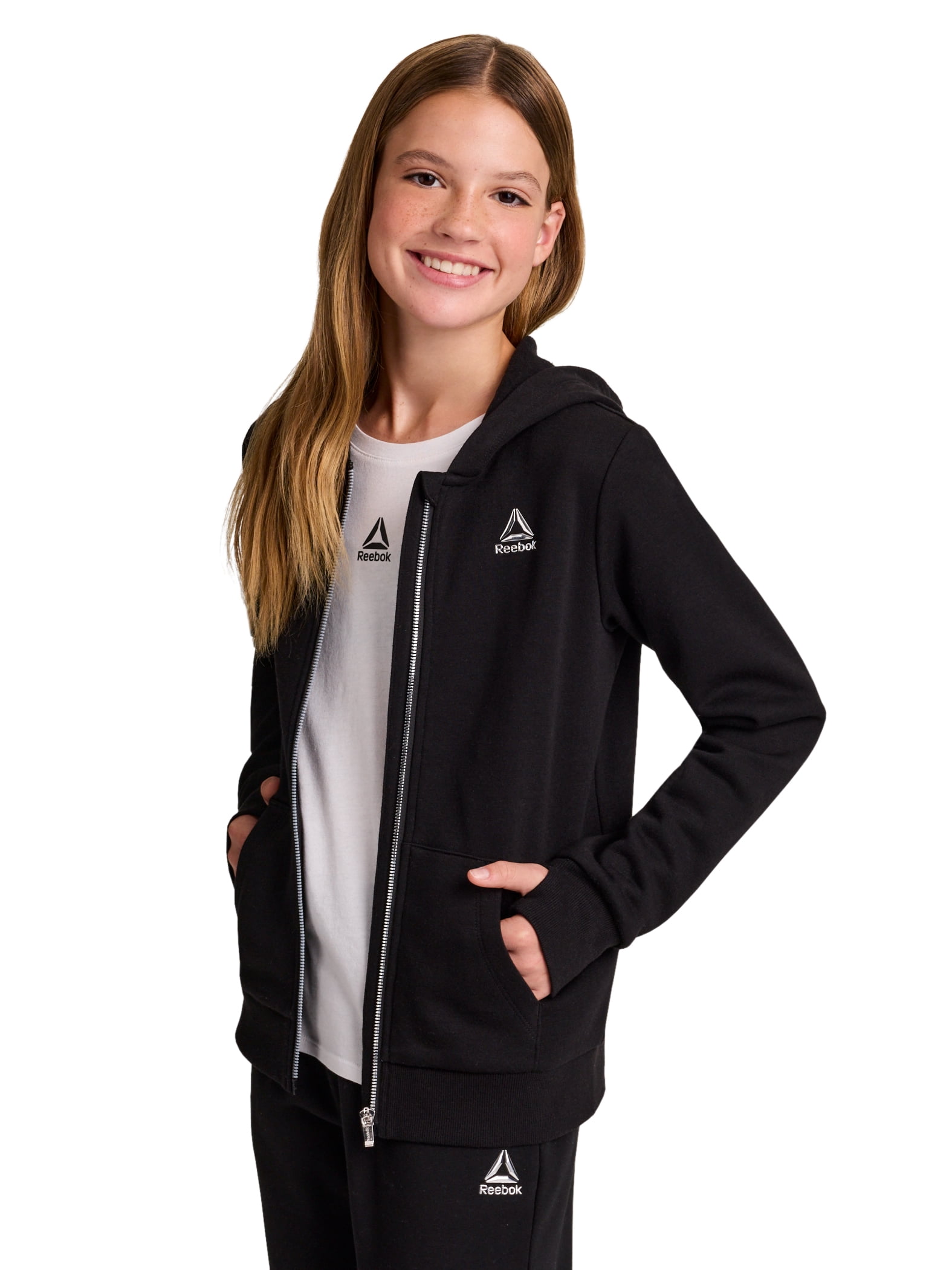Reebok Girl’s Game Day Fleece Full Zip Hoodie, Sizes 4-18