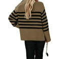 thumbnail image 3 of Langwyqu Striped Print Turtleneck Oversize Loose Knit Pullover Side Split Sweater, 3 of 4