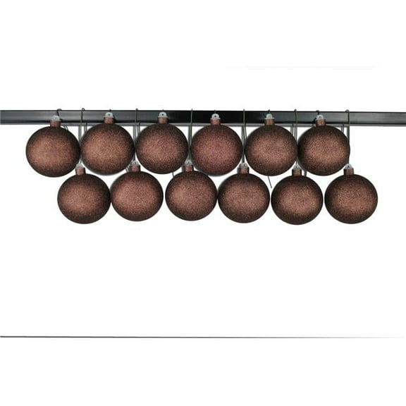 Queens of Christmas ORN-BLKG-100-BR-12PK 4 in. Glitter Ball Ornament with Wire, Brown - Pack of 12