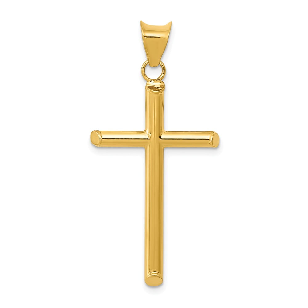 FB Jewels Solid 14K White Gold Polished Hollow Cross Pendant 