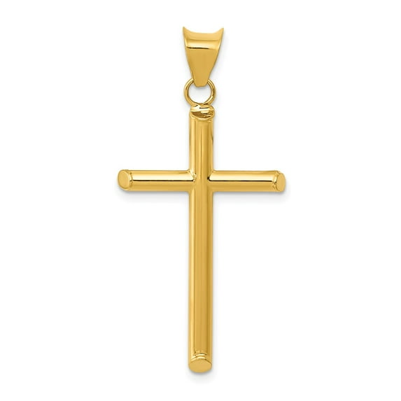 14K Yellow Gold Charm Pendant Themed 34 mm 16 3-D Polished Hollow Cross