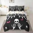 thumbnail image 3 of Manfei Cartoon Skeleton Child Bedding Comforter Set 7pcs, Black White Halloween King Bedding Sets, Spider Web Bat Reversible Bed Sheets, Ultra Soft Home Decor, 3 of 8