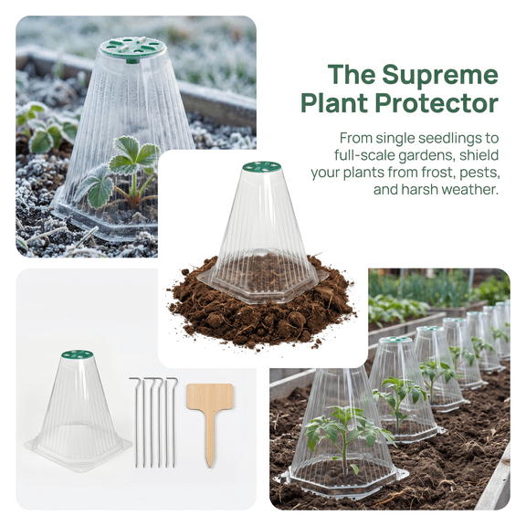 10 Pack Garden Cloches for Plants,Clear Bell Covers Reusable Plant Protector with Rotatable Vent,Garden Protection from Animals Birds Chicken,7.4" H X 6.4" W X 7'' L