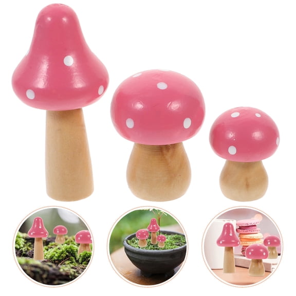 Milisten  3 Pcs Pink Mushroom Decor Small Ornament Miniature Garden