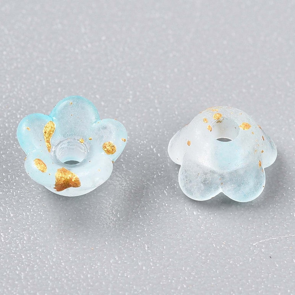 Frosted Transparent Acrylic Beads Flower with Gold Foil Pale Turquoise 5.5~6x3mm Hole: 1.5mm about 10860pcs/500g. DIY