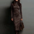 thumbnail image 2 of gakvbuo Fall Tunic Dress For Women Maxi Dress Women Casual High Neck Round-Nek Long Sleeve Mid-Calf Long Dress, 2 of 6