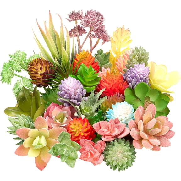 32 Pieces Mini Artificial Succulents Unpotted Realistic Fake Plants Colorful Faux Small Cactus for Garden Flower Kitchen Home Decor