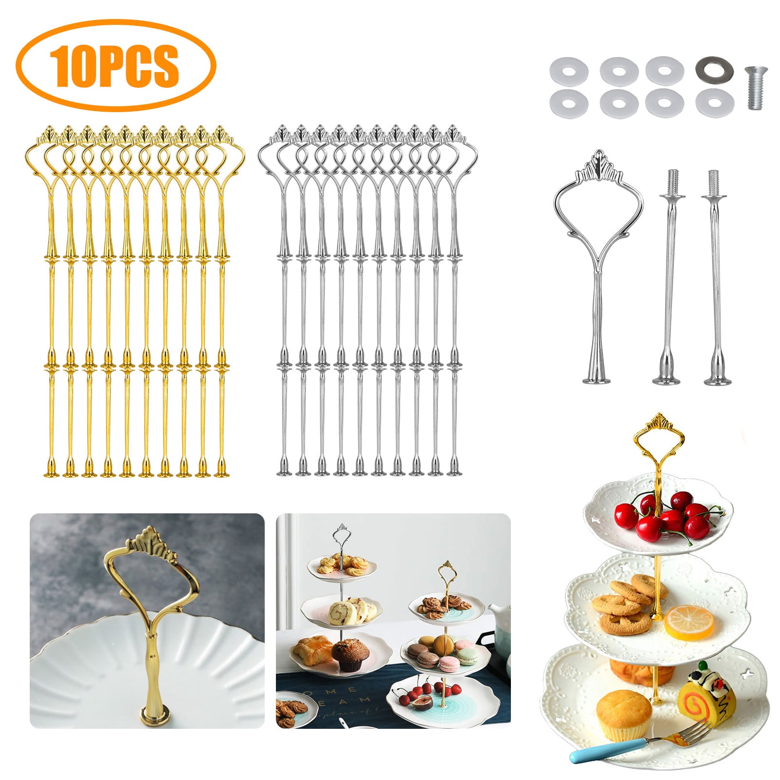 10Pcs 3 Tier Metal Cake Plate Stand Holder Centre Handle