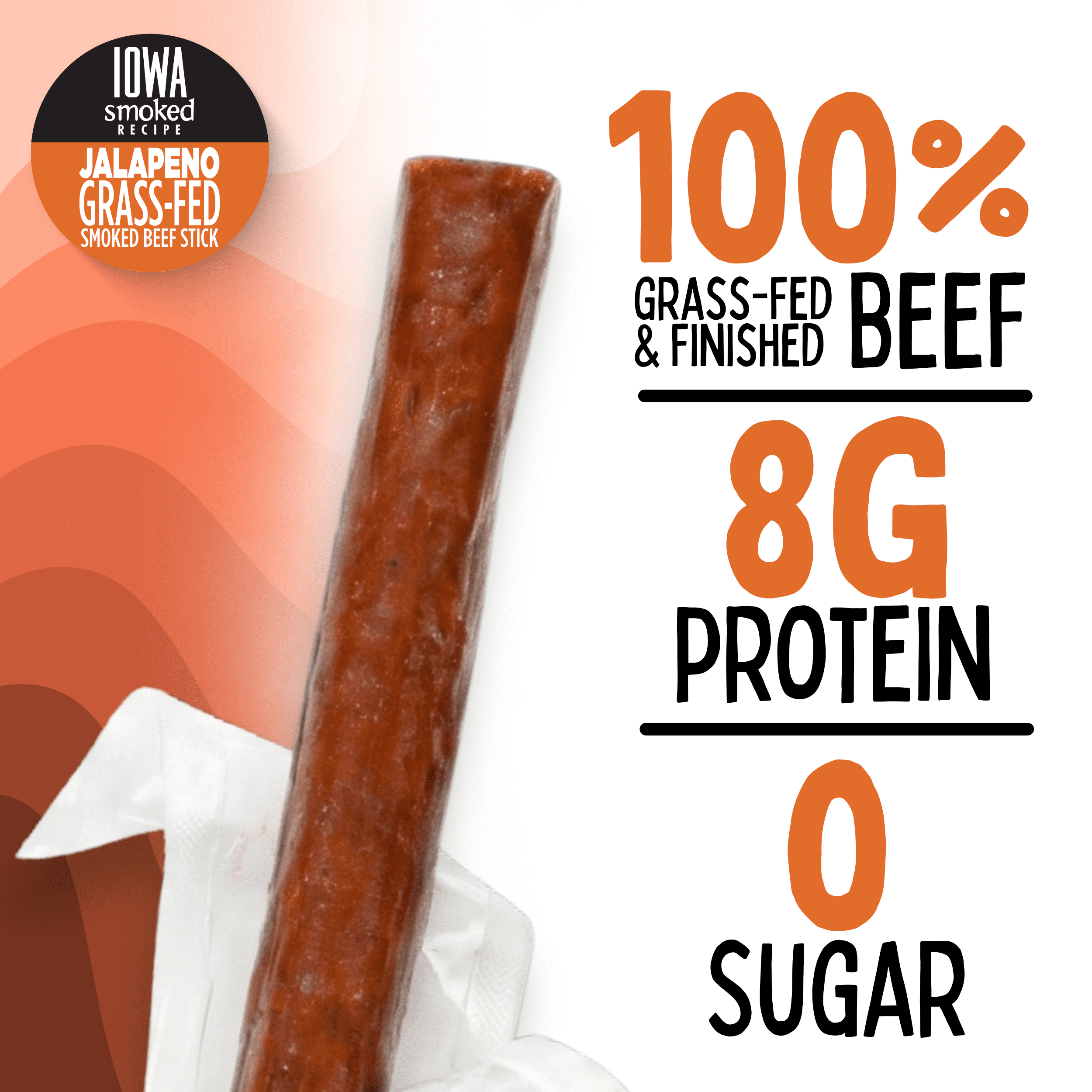 Jalapeño - Iowa Smoked Recipe, Sugar Free Beef Jerky, Grass Fed Beef Sticks. No Artificial Nitrates, Gluten, Soy, MSG, Dairy, or Nuts. Paleo, Whole30, & Keto Snack (24 Cnt)