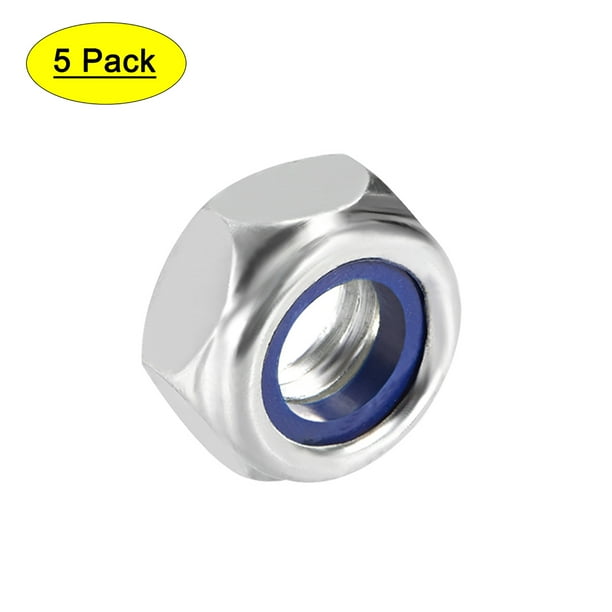 Tuercas de bloqueo hexagonales con inserto de nylon M10 x 1.5mm de acero al carbono galvanizado blanco 5pcs