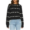 thumbnail image 2 of Zedker Women'S Striped Heart-Shaped Printed Casual Crewneck Long Sleeve Comfy Loose Pullover Pointelle Knitted Sweaters for Fall,Black,L, 2 of 9