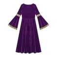 thumbnail image 6 of TiaoBug Girls Medieval Retro Long Dress Halloween Costume Kids Flare Sleeve Velvet Princess Carnival Ball Gown Purple 8, 6 of 7