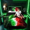 thumbnail image 3 of meiyoeat Neon Lightning Gamer Twin Comforter Sets for Teens Boys, Electric Green Red Gaming Bedding Set, Black Reversible 2 Pieces, 1 Comforter and 1 Pillowcase, 3 of 6