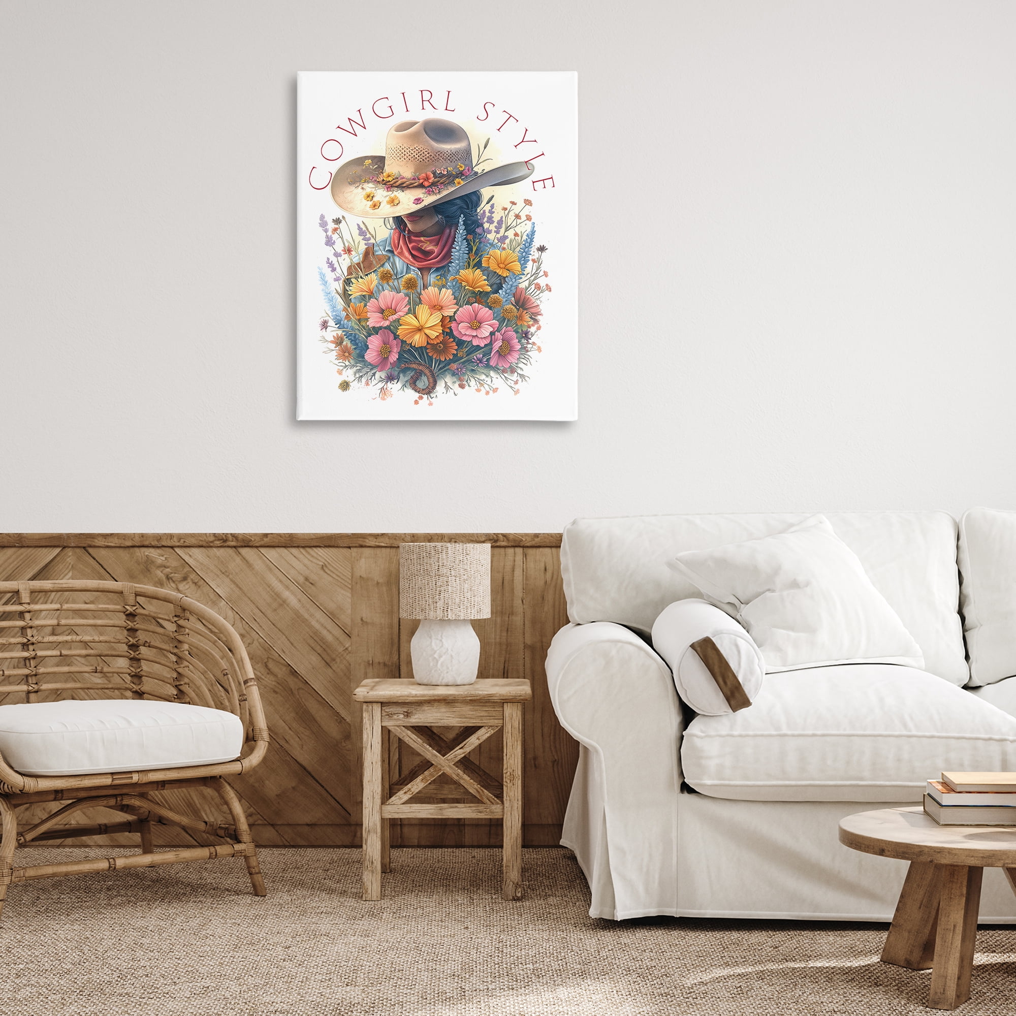 Stupell Industries Cowgirl Style with Florals People Painting Wrapped Canvas Art Print Wall Art, 30 x 40