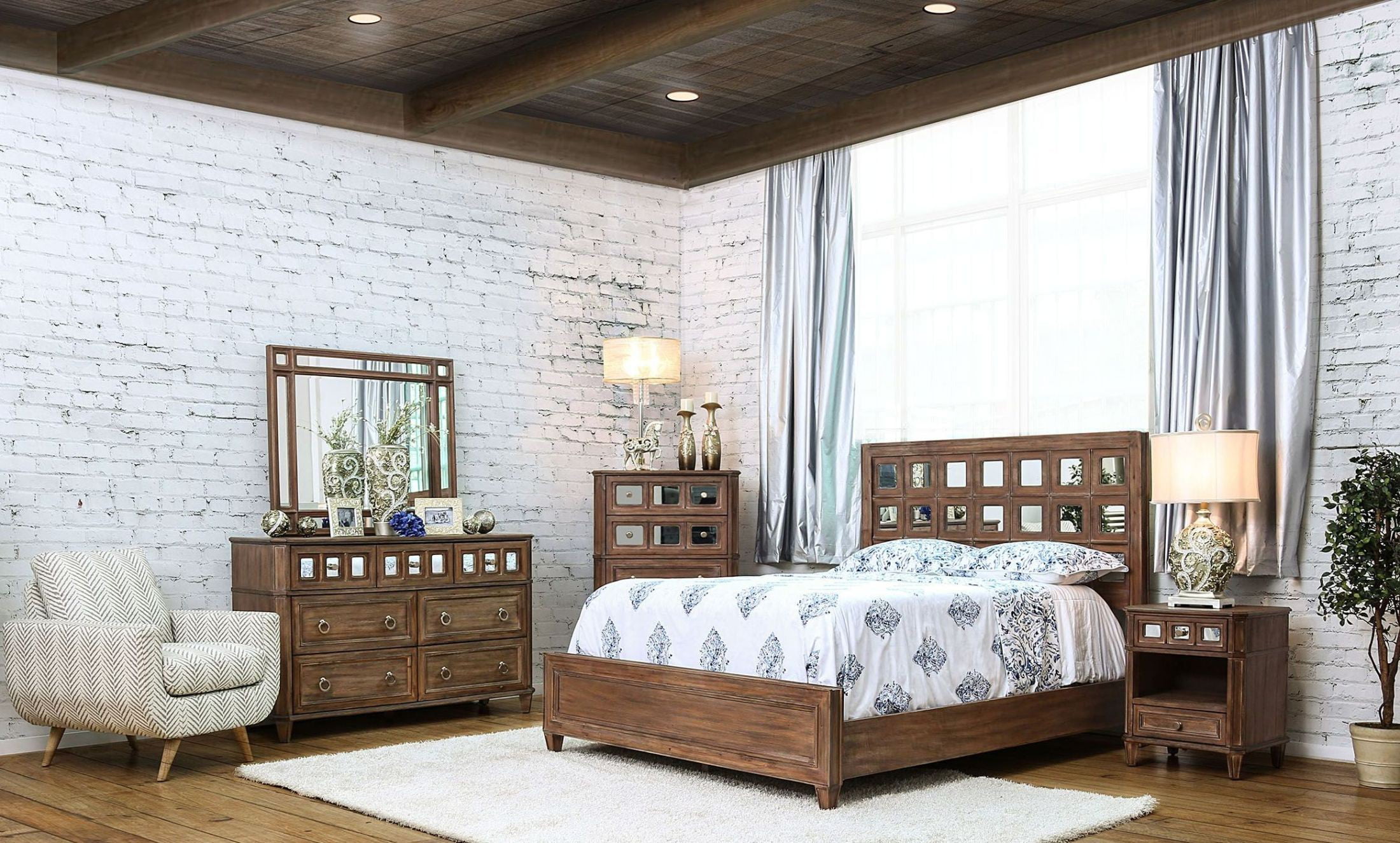  Rustic  Oak Bedroom  Furniutre 4pc Set Full Size Bed w 