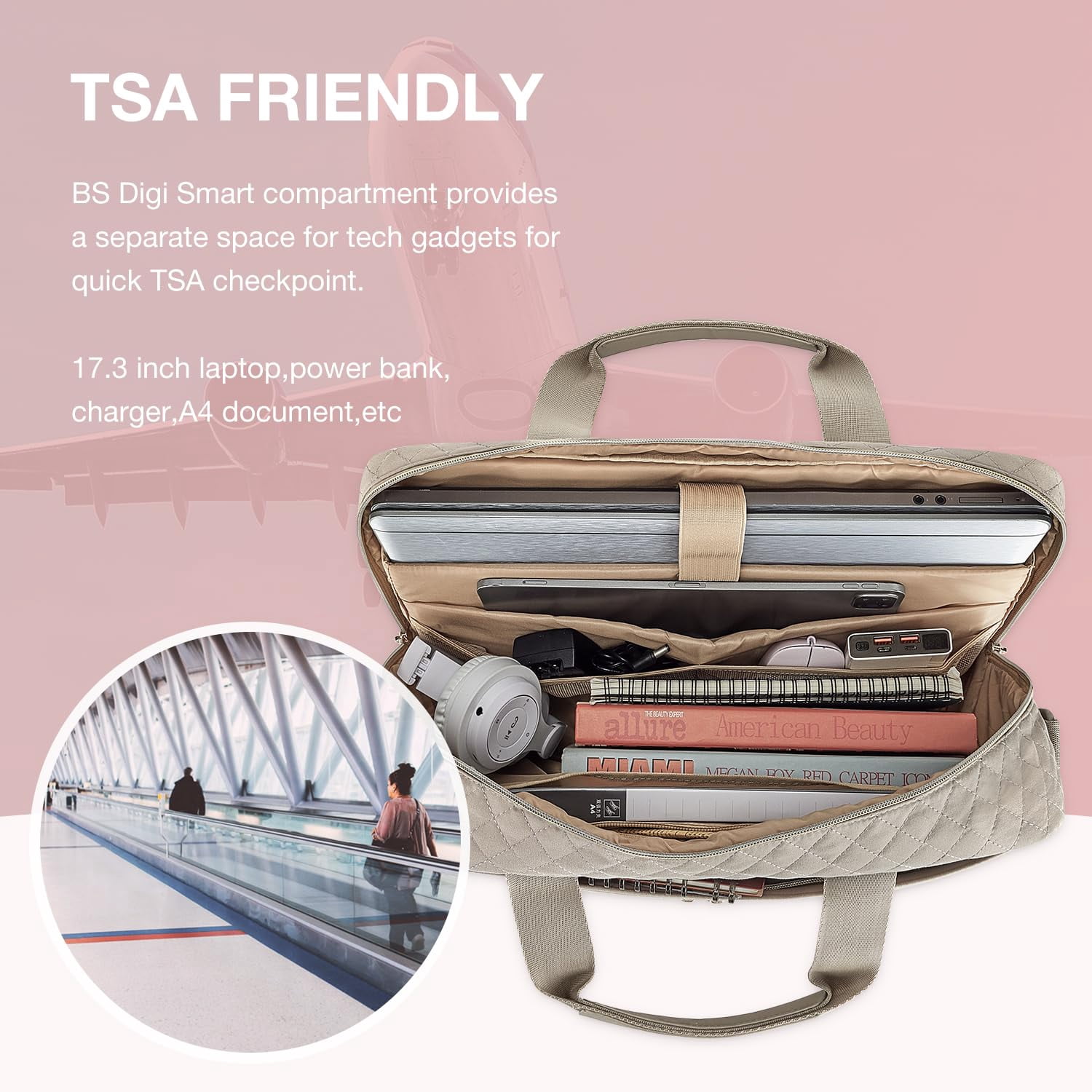 BAGSMART 17.3" Laptop Bag Briefcase, Computer Messenger Bag, Business Work Travel Laptop Shoulder Bag, Carrying Handbag Laptop Sleeve Case for Women & Men, Warm Gray