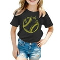 thumbnail image 1 of NINGMENG Hauts et T-Shirts pour Filles, Imprimé Baseball d'Été, Col Rond, Manches Courtes, Chandail Décontracté, Noir, 5-6 Ans, 1 of 4