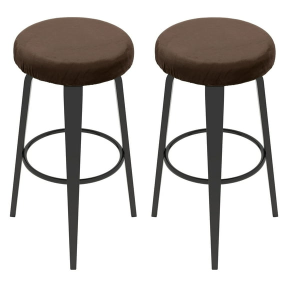 Uxcell 2 Pcs Velvet Bar Stool Covers, 14-18 Inch Round Bar Stool Cover with Elastic Band Stretch Chair Seat Cover Washable Slipcovers for Round Stool Chair, Brown
