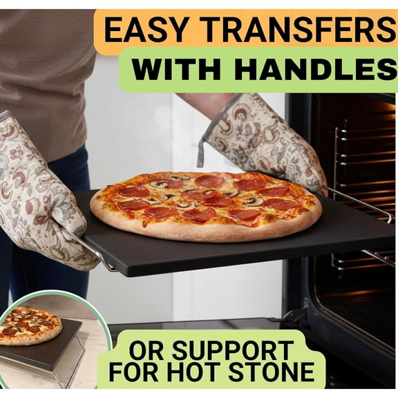 Easy Clean, Non Stick Ceramic Pizza Stone - Pizza Stones for Grill with Handles, Pizza Peel, Pizza Cutter, Dough Tool - 15 inch Ceramic Pizza Pan