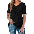 thumbnail image 2 of Camiseta de mujer Jumpingount con cuello en V manga corta color sólido Negro L, 2 of 5