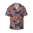 thumbnail image 2 of Lsque Vintage Halloween Black Cat print Men's Cuban Collar Short Sleeve Shirt Summer Beachwear Casual Button Down Fashionable Vacation Leisure Shirt-4X-Large, 2 of 7