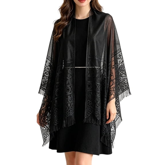 OIOLOYJM Lace Shawls for Women Elegant Casual Evening Wedding Wraps Summer Trendy Soft Party Costume Black