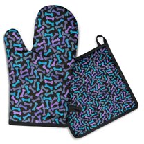 Dog Bones Kitchen Oven Mitt and Pot Holder Sets 2 Pcs for Baking, Cooking and Grilling, Heat Resistant Up To 392 °F
