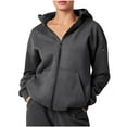 thumbnail image 2 of Comfy Fall Fashion Outfits New Women Casual Long Sleeve Zipper Cardigan Hooded Built in Airplane Mode Travel Hoodie Blouse Sweatshirt Tops with Multi Functional Pocket 0 Dark Gray S, 2 of 9
