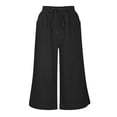 thumbnail image 4 of ameIAEA Womens Wide Leg Capri Pants Elastic Waist Drawstring Cropped Trousers with Pockets, 4 of 7