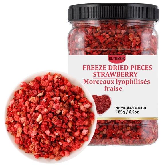 ULTHMOK Morceaux de Fraises Lyophilisées 6,5 Oz/185 g, Fraise Lyophilisée, 100 % Pur et Sans Additifs.