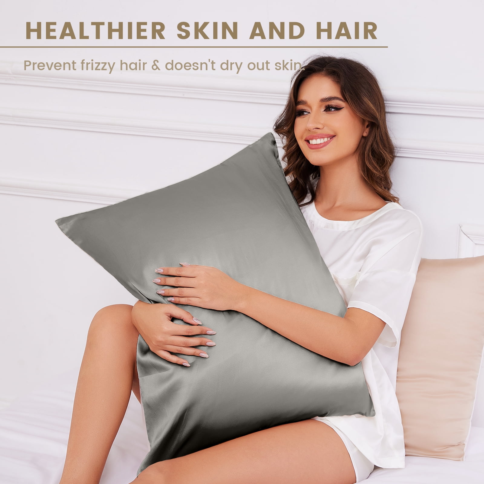 THXSILK Silk Pillowcase, 19 Momme Zippered Silk Pillowcase with Cotton Underside, 100% Pure Mulberry Silk Pillowcase, 1Pcs, King Size(20"x36"), Gray