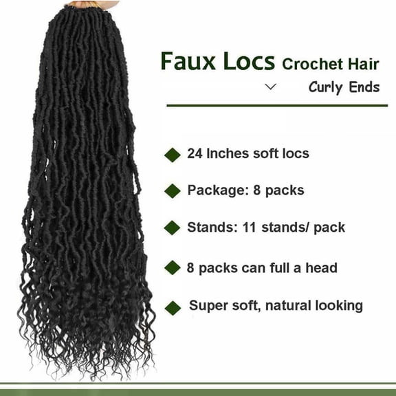 WEIF-8 Packs 24 Inch Soft Locs With Curly Ends Faux Locs Crochet Hair Boho Braids Crochet Locs Hair for Women Crochet Dreads (24inch 8Pack 1B)