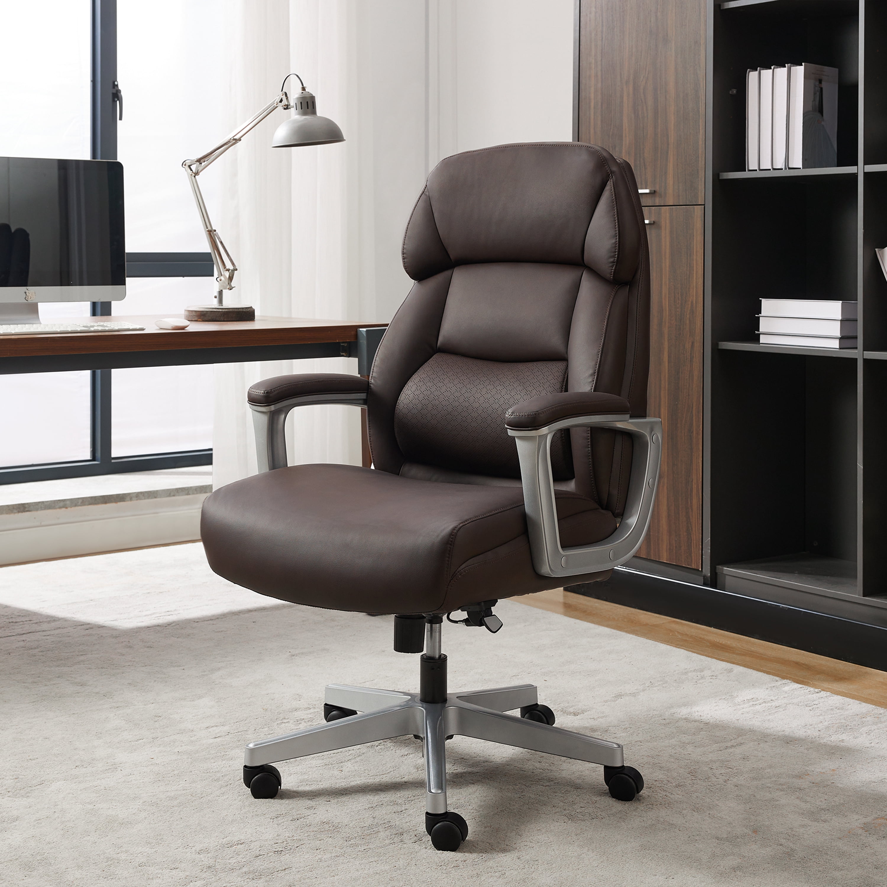 Shaquille O'Neal Rion Ergonomic Heavy-Duty Office Chair, PureSoft Upholstery, High-Back Desk Chair with 400 lb Capacity, Brown