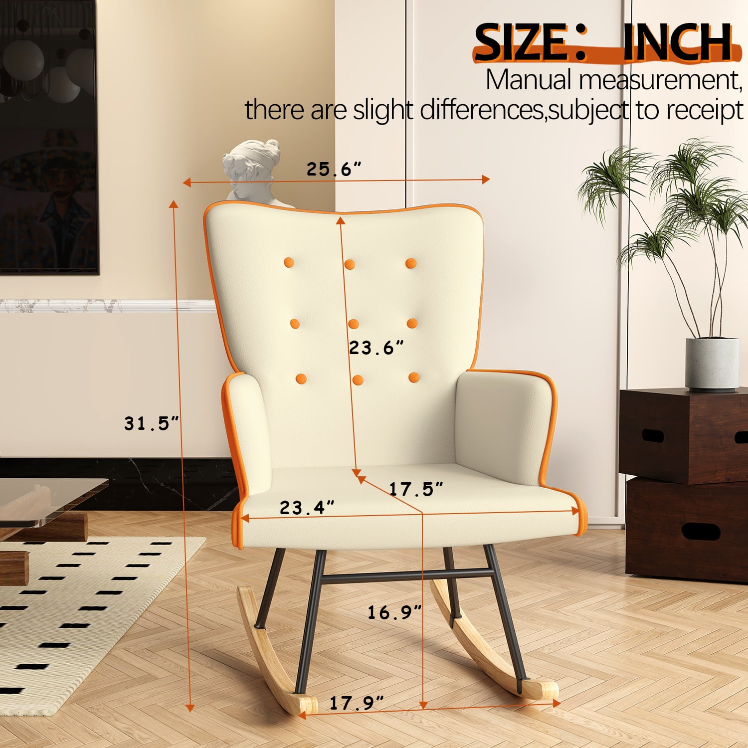 Glider Rocking Chair for Nursery, Teddy Fabric Soft Upholstered Glider Rocker Armchair with High Backrest Accent Chairs for Nursery, Living Room, Bedroom (Brown)
