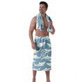 thumbnail image 2 of Colevkie 2 Pieces Bath Wrap Set for Men Bath Skirt & Shower Towel Soft Adjustable Beach Towel Wearable Shower Skirt for Home Bathroom Sauna Printed Sharks Pattern, 2 of 7