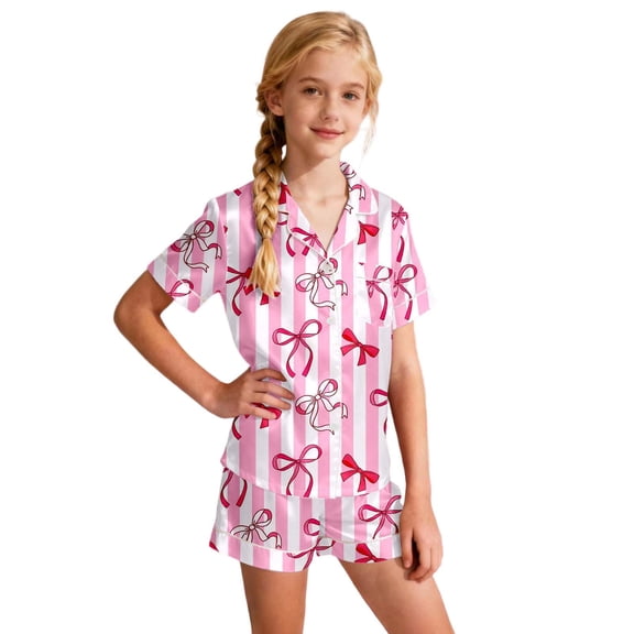 oqasdz 2 Piece Sets Pajamas for Kids and Toddler Graphic Print Short Sleeve Button Shirt and Shorts Sleepwear Comfort Soft Pajama Set