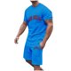 thumbnail image 2 of Conjunto de Sudadores de Hombres Impresión Casual Deportes de Manga Corta Cuello Redondo, Traje de Deporte de 2 Piezas con Pantalones de Corredores de Cintura Elástica, 2 of 4