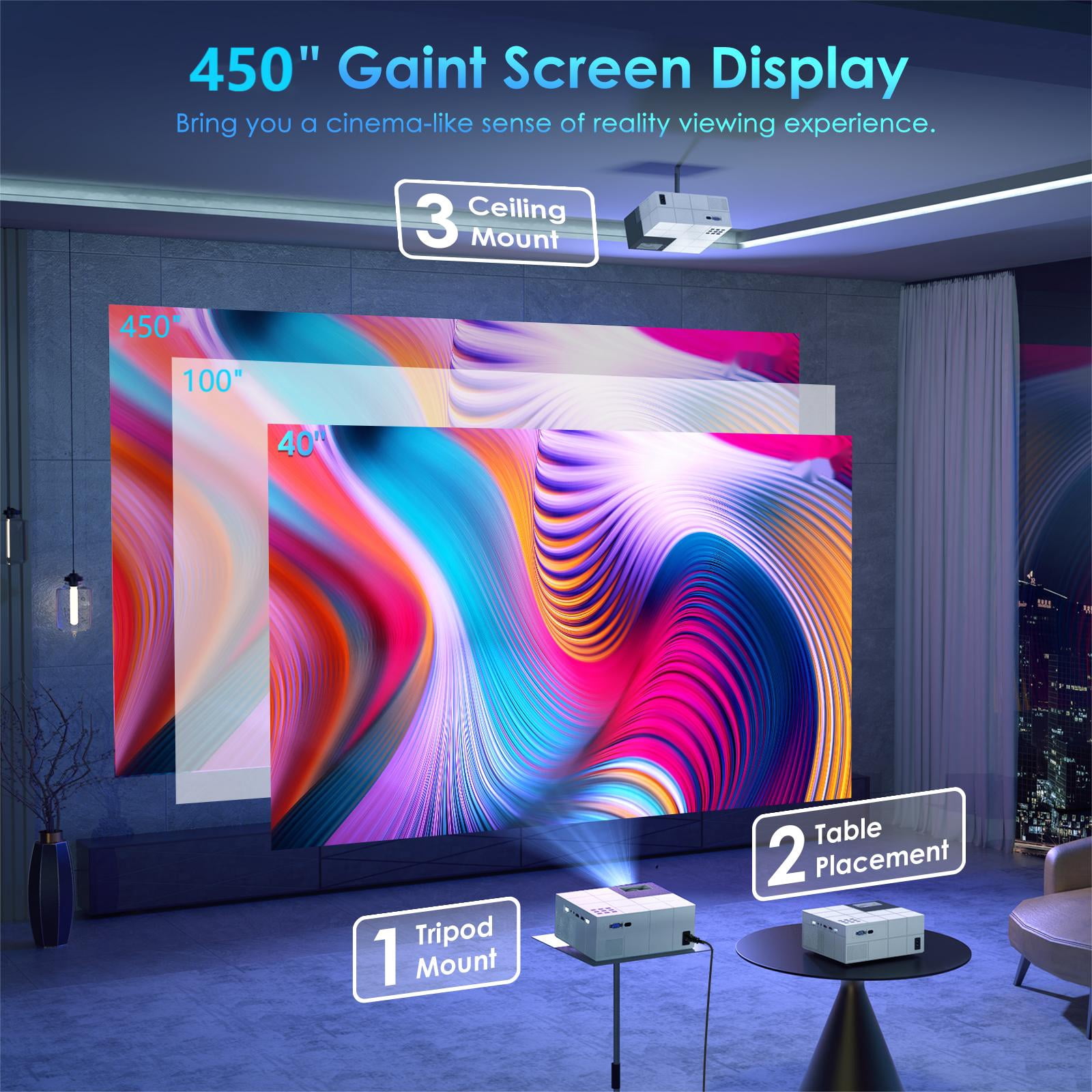 WiFi & Bluetooth 4K Projector, Full HD Native Movie Projector, Zoom Function & Keystone