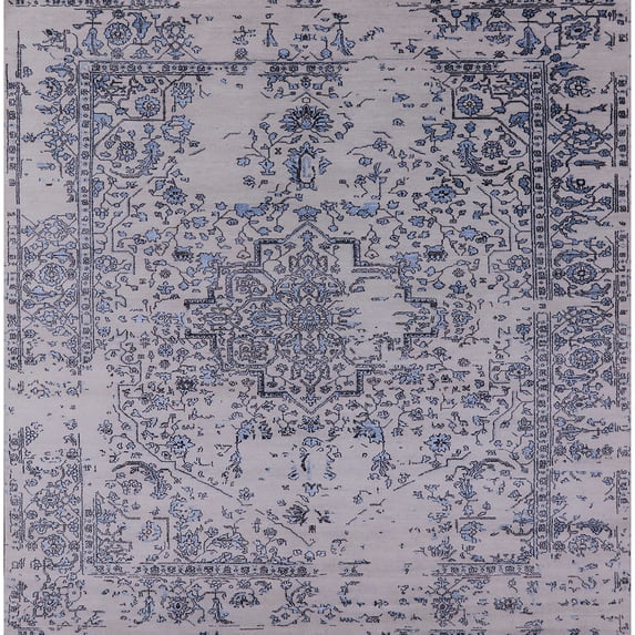Ahgly Company Indoor Square Mid-Century Modern Purple Purple Oriental Area Rugs, 7' Square