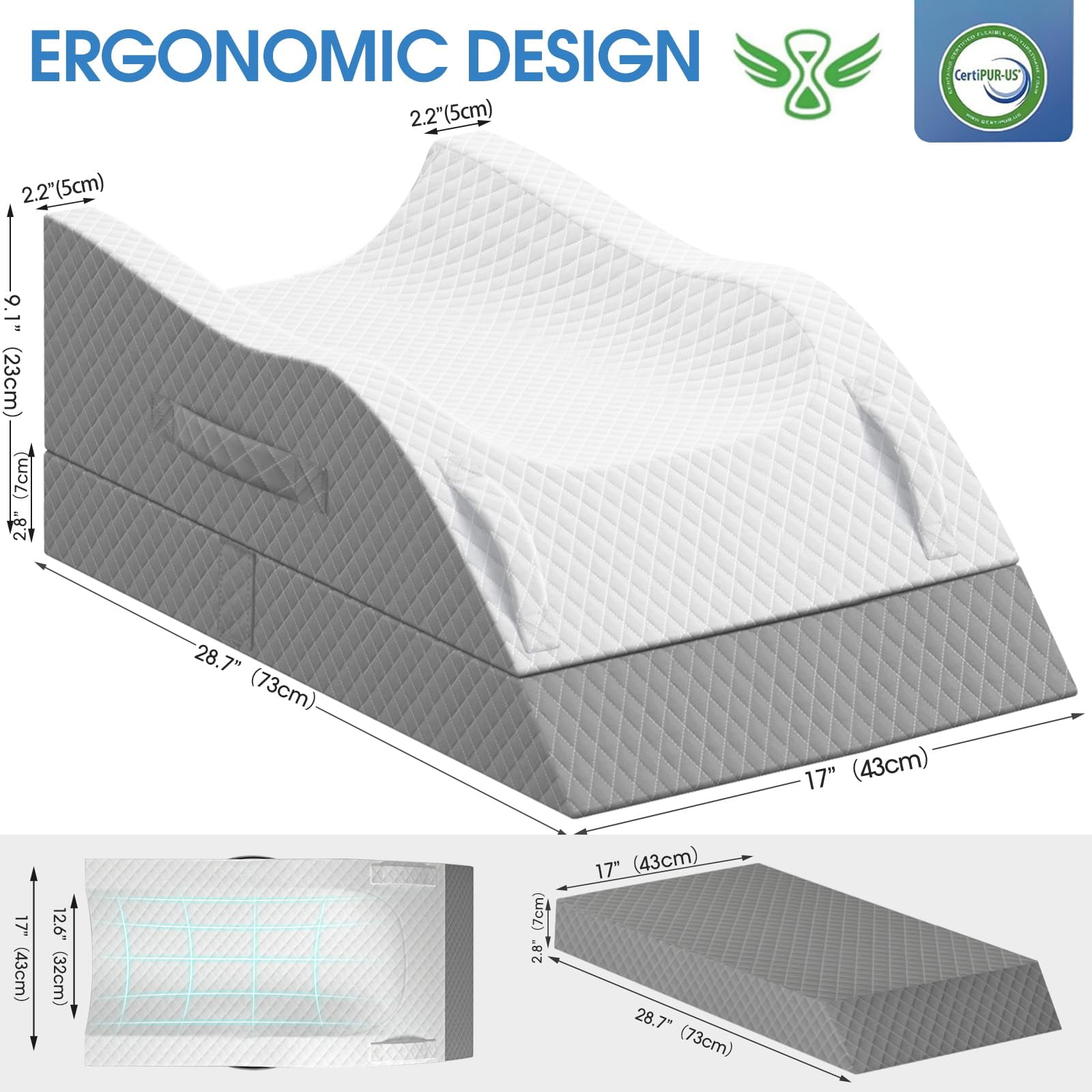Elevation Pillows For Leg After  Memory Foam Adjustable Wedge Pillow Injury Or Rest Ankle Sleeping Grey/double