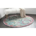thumbnail image 5 of 8.25' Turquoise Blue and Pink Floral Round Area Throw Rug, 5 of 5