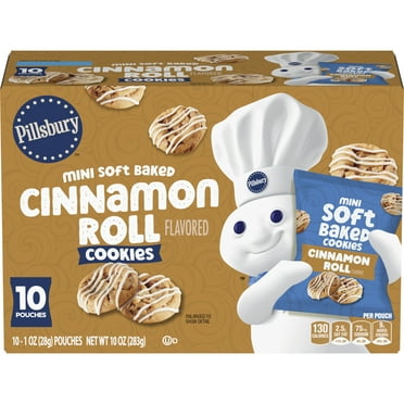 Pillsbury Mini Soft Baked Cookies, Cinnamon Roll, Snack Bags, 10 ct