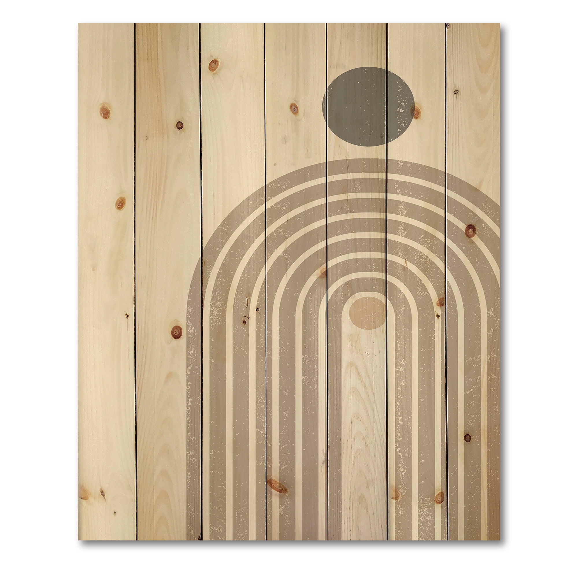 Designart 'Abstract Rainbow Moon and Sun In Earth Tones I' Modern Print on Natural Pine Wood